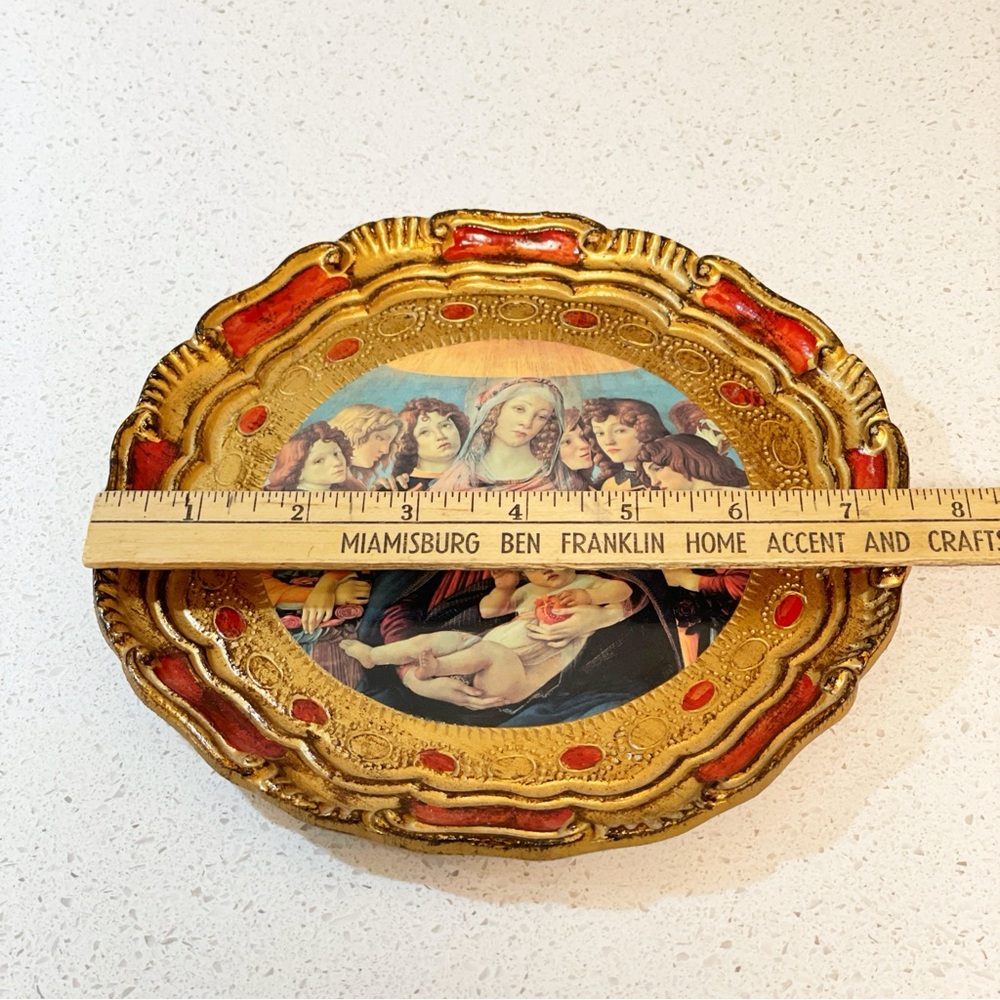 Vintage Florentine Gilt Tray with Madonna Decal 7.5” - Picture 6 of 10